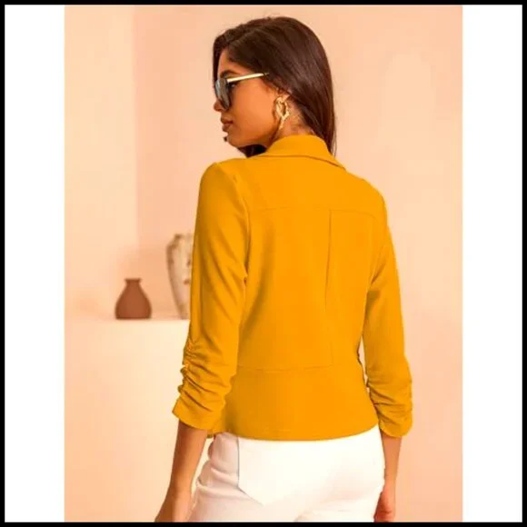 3/4 Sleeve Cropped Blazer Open Front Cardigan Jacket S-XL - Picture 4 of 7